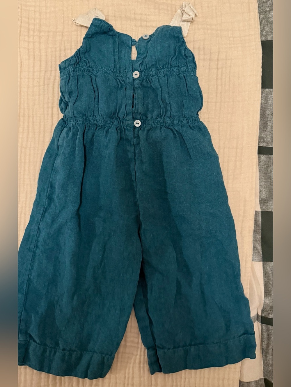 ZARA Kids Teal Smocked Linen Jumpsuit - Teal